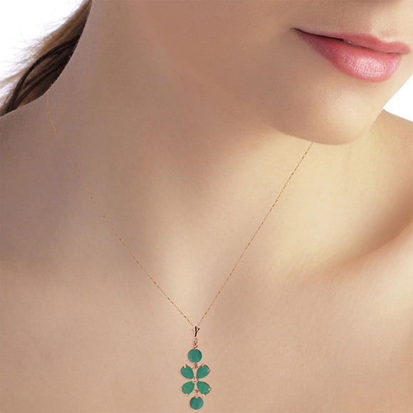 14K. SOLID GOLD NECKLACE WITH NATURAL EMERALDS (Rose Gold) - Picture 2 of 3